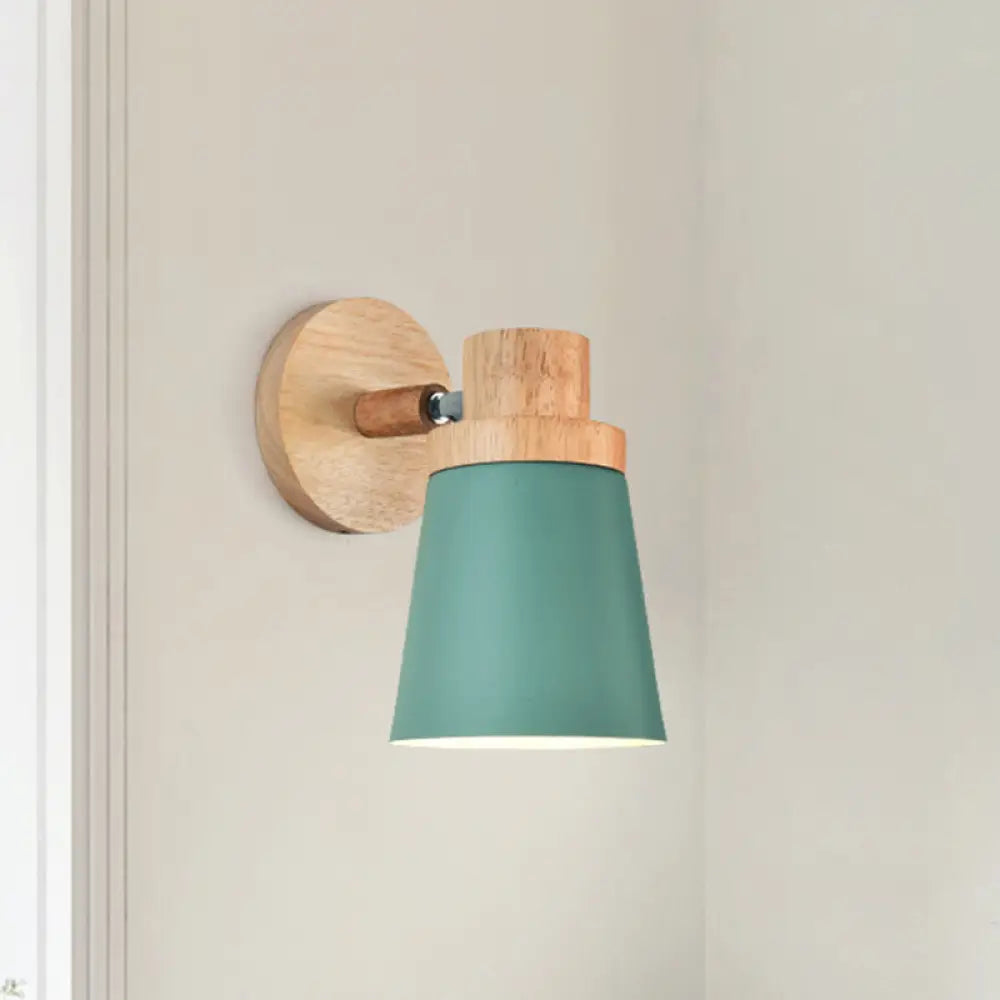 DecorBites™ Minimalist Metal 1-Head Barrel Wall Lamp Sconce with Wood Backplate - Stylish Living Room Wall Light Fixture
