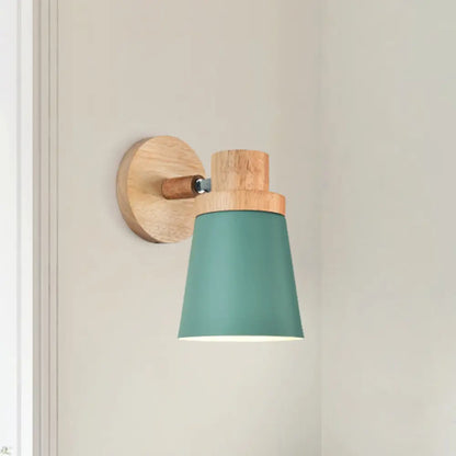 DecorBites™ Minimalist Metal 1-Head Barrel Wall Lamp Sconce with Wood Backplate - Stylish Living Room Wall Light Fixture