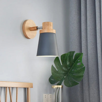 DecorBites™ Minimalist Metal 1-Head Barrel Wall Lamp Sconce with Wood Backplate - Stylish Living Room Wall Light Fixture