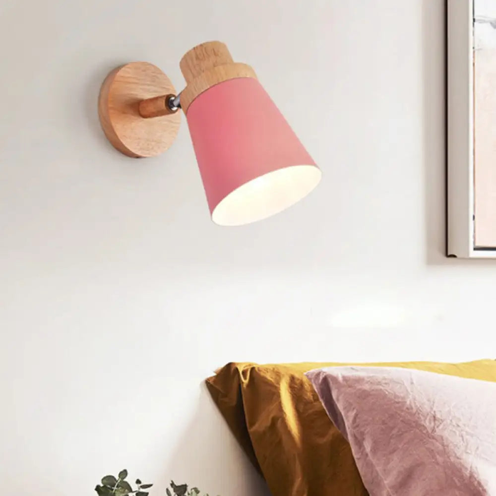 DecorBites™ Minimalist Metal 1-Head Barrel Wall Lamp Sconce with Wood Backplate - Stylish Living Room Wall Light Fixture