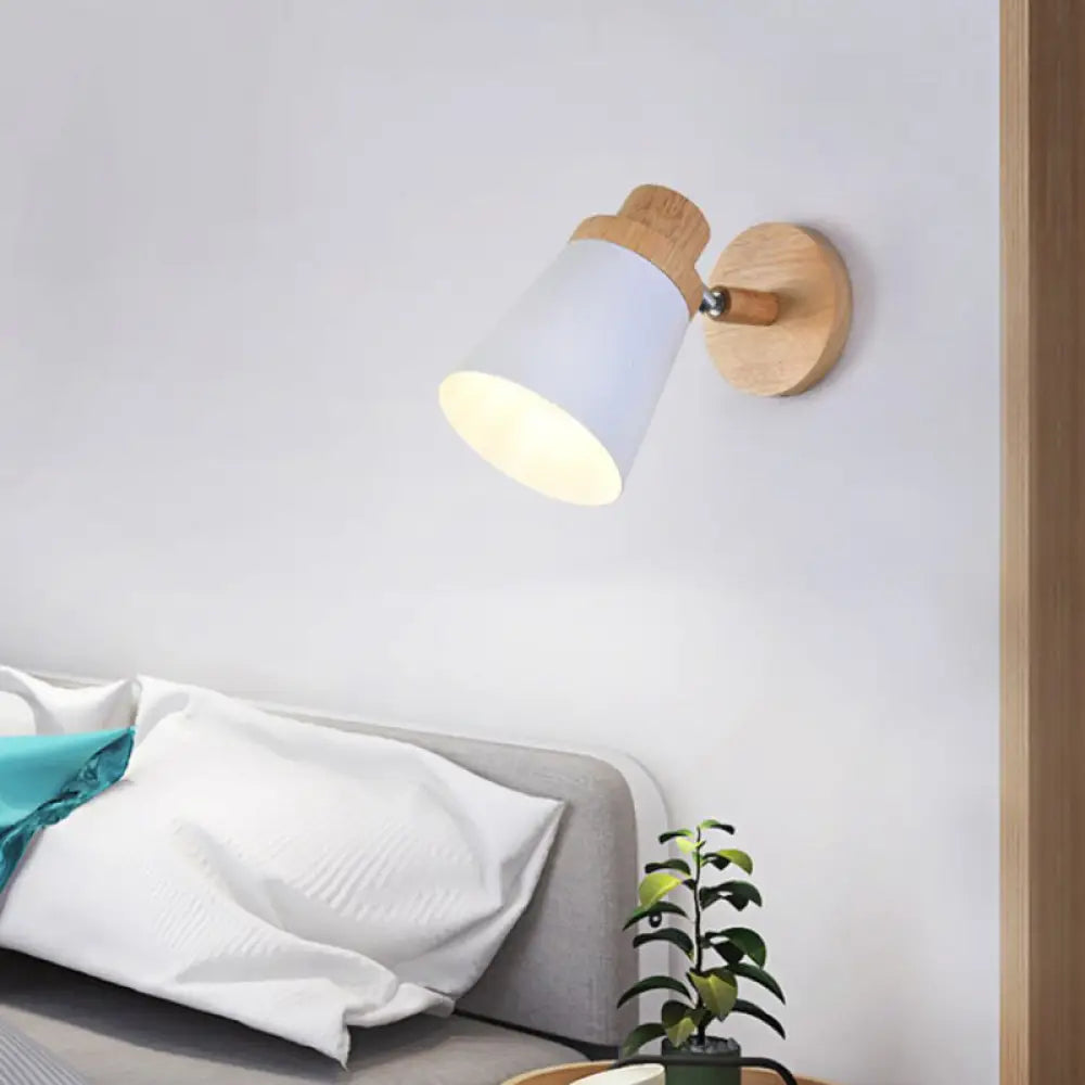DecorBites™ Minimalist Metal 1-Head Barrel Wall Lamp Sconce with Wood Backplate - Stylish Living Room Wall Light Fixture