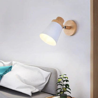 DecorBites™ Minimalist Metal 1-Head Barrel Wall Lamp Sconce with Wood Backplate - Stylish Living Room Wall Light Fixture