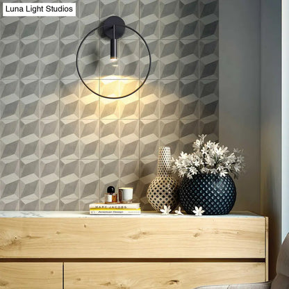 DecorBites™ Minimalist Metal Circular Sconce Light: Wall Mounted Black Lamp for Living Room