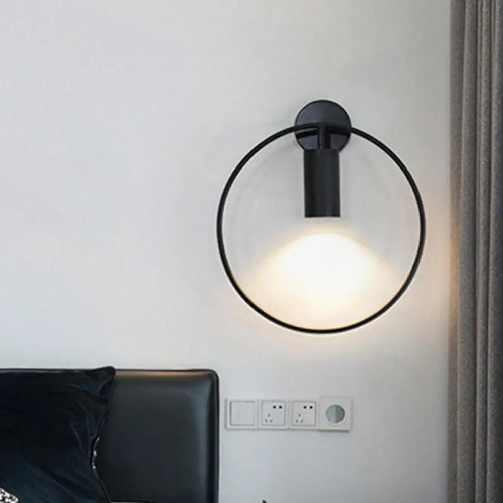 DecorBites™ Minimalist Metal Circular Sconce Light: Wall Mounted Black Lamp for Living Room