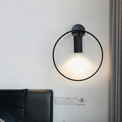 DecorBites™ Minimalist Metal Circular Sconce Light: Wall Mounted Black Lamp for Living Room