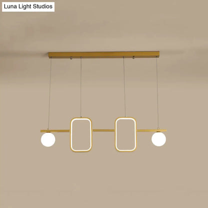 DecorBites™ Minimalist Metal Dining Room Island Ceiling Light with Symmetrical Geometric LED Design and Cream Glass Shade