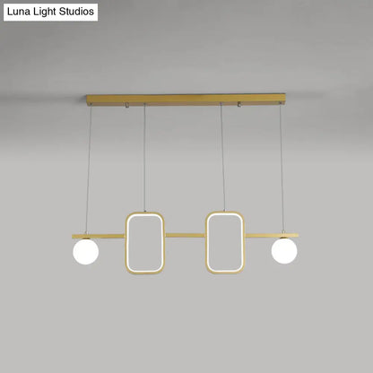 DecorBites™ Minimalist Metal Dining Room Island Ceiling Light with Symmetrical Geometric LED Design and Cream Glass Shade