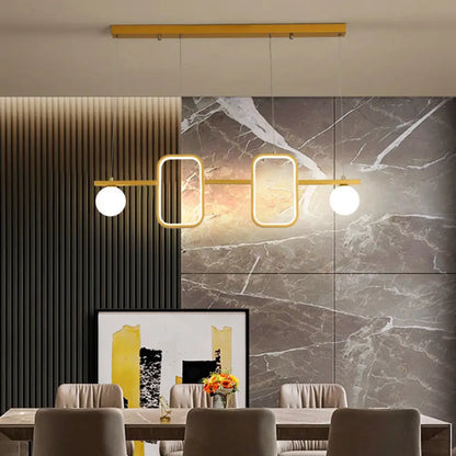 DecorBites™ Minimalist Metal Dining Room Island Ceiling Light with Symmetrical Geometric LED Design and Cream Glass Shade