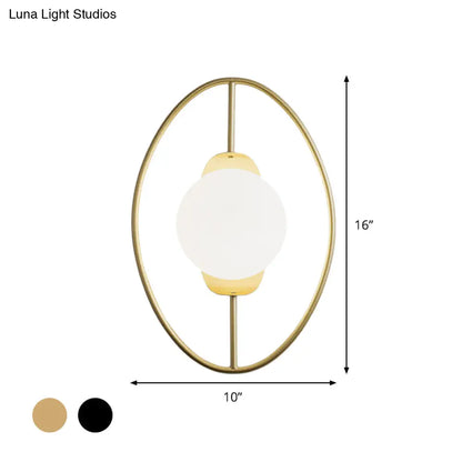 DecorBites™ Minimalist Metal Halo Ring Sconce Lighting with Black/Gold Finish, Orb White Glass Shade