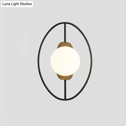 DecorBites™ Minimalist Metal Halo Ring Sconce Lighting with Black/Gold Finish, Orb White Glass Shade