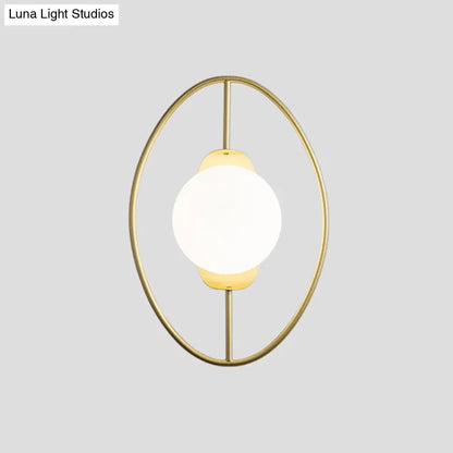 DecorBites™ Minimalist Metal Halo Ring Sconce Lighting with Black/Gold Finish, Orb White Glass Shade