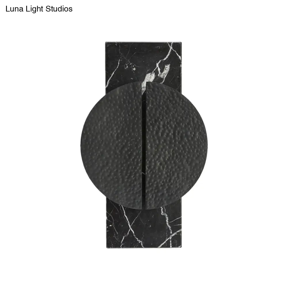 DecorBites™ Minimalist Metallic Circle Wall Lamp with LED Sconce - Black/White - Rectangle Marble Backplate - Warm/White Light