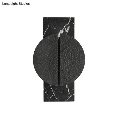 DecorBites™ Minimalist Metallic Circle Wall Lamp with LED Sconce - Black/White - Rectangle Marble Backplate - Warm/White Light