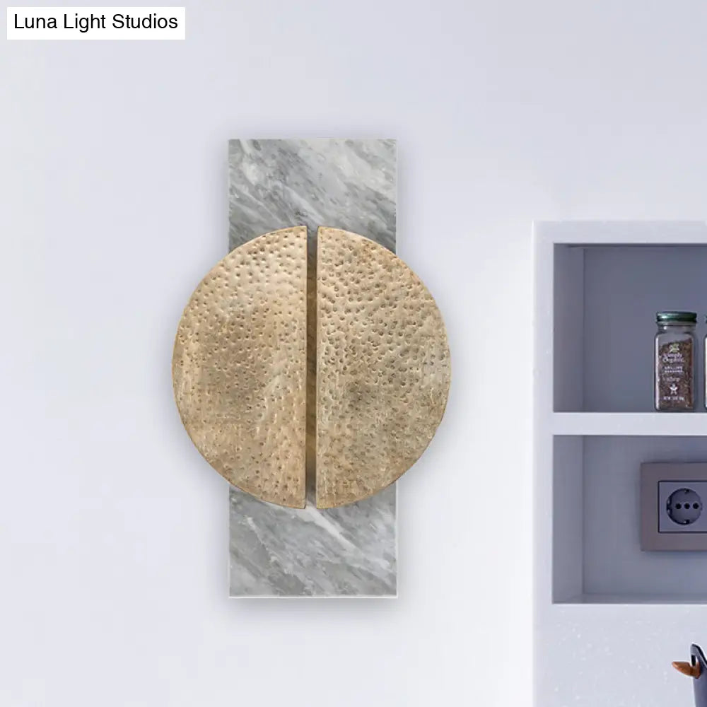 DecorBites™ Minimalist Metallic Circle Wall Lamp with LED Sconce - Black/White - Rectangle Marble Backplate - Warm/White Light