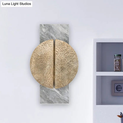 DecorBites™ Minimalist Metallic Circle Wall Lamp with LED Sconce - Black/White - Rectangle Marble Backplate - Warm/White Light