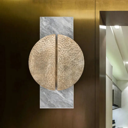DecorBites™ Minimalist Metallic Circle Wall Lamp with LED Sconce - Black/White - Rectangle Marble Backplate - Warm/White Light