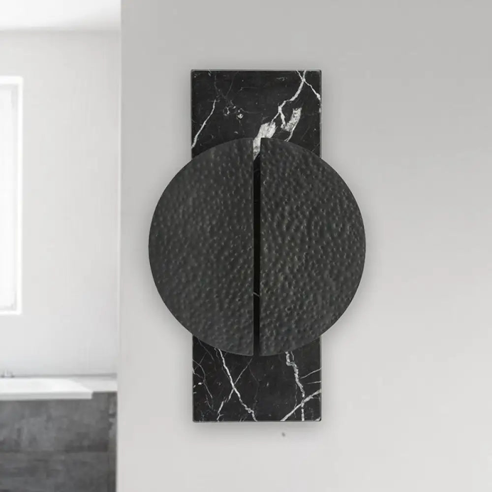 DecorBites™ Minimalist Metallic Circle Wall Lamp with LED Sconce - Black/White - Rectangle Marble Backplate - Warm/White Light