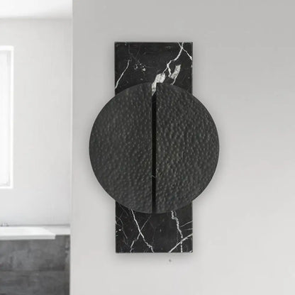 DecorBites™ Minimalist Metallic Circle Wall Lamp with LED Sconce - Black/White - Rectangle Marble Backplate - Warm/White Light