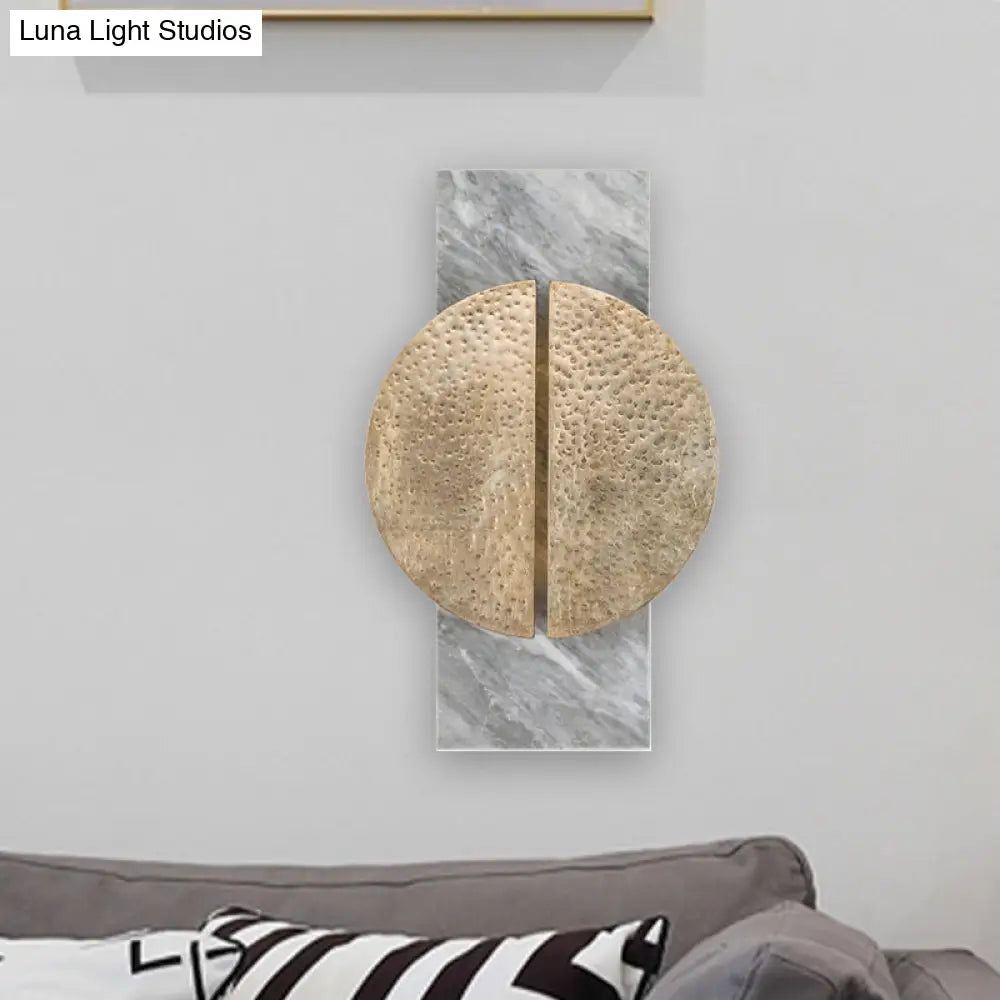 DecorBites™ Minimalist Metallic Circle Wall Lamp with LED Sconce - Black/White - Rectangle Marble Backplate - Warm/White Light