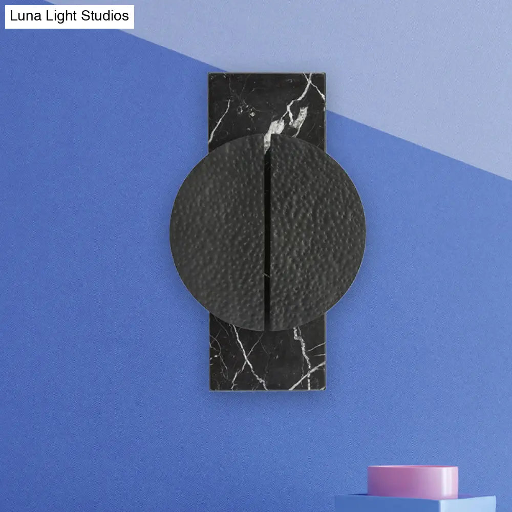 DecorBites™ Minimalist Metallic Circle Wall Lamp with LED Sconce - Black/White - Rectangle Marble Backplate - Warm/White Light