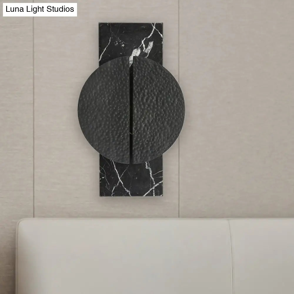 DecorBites™ Minimalist Metallic Circle Wall Lamp with LED Sconce - Black/White - Rectangle Marble Backplate - Warm/White Light