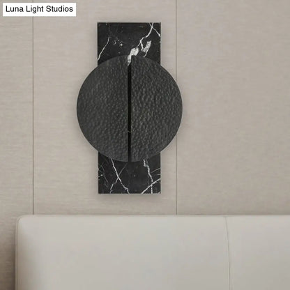 DecorBites™ Minimalist Metallic Circle Wall Lamp with LED Sconce - Black/White - Rectangle Marble Backplate - Warm/White Light