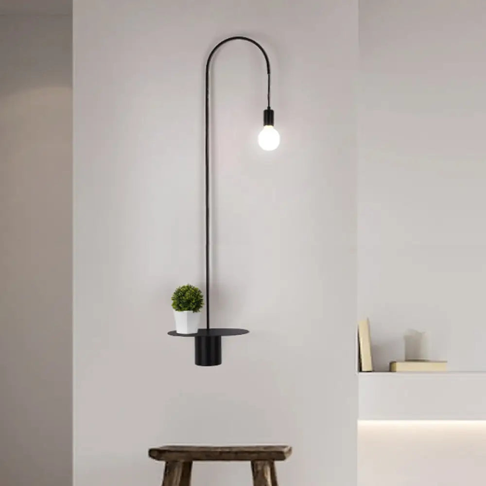 DecorBites™ Minimalist Metallic Gooseneck Wall Sconce with Bulb - Black/White/Gold Lighting Fixture