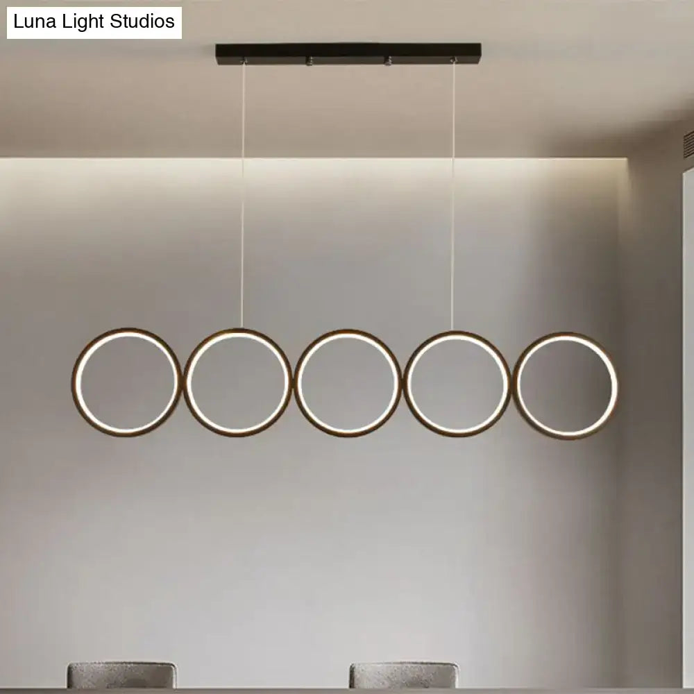 Minimalist metallic led 5 ring black suspension lamp kitchen light