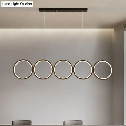 Minimalist metallic led 5 ring black suspension lamp kitchen light