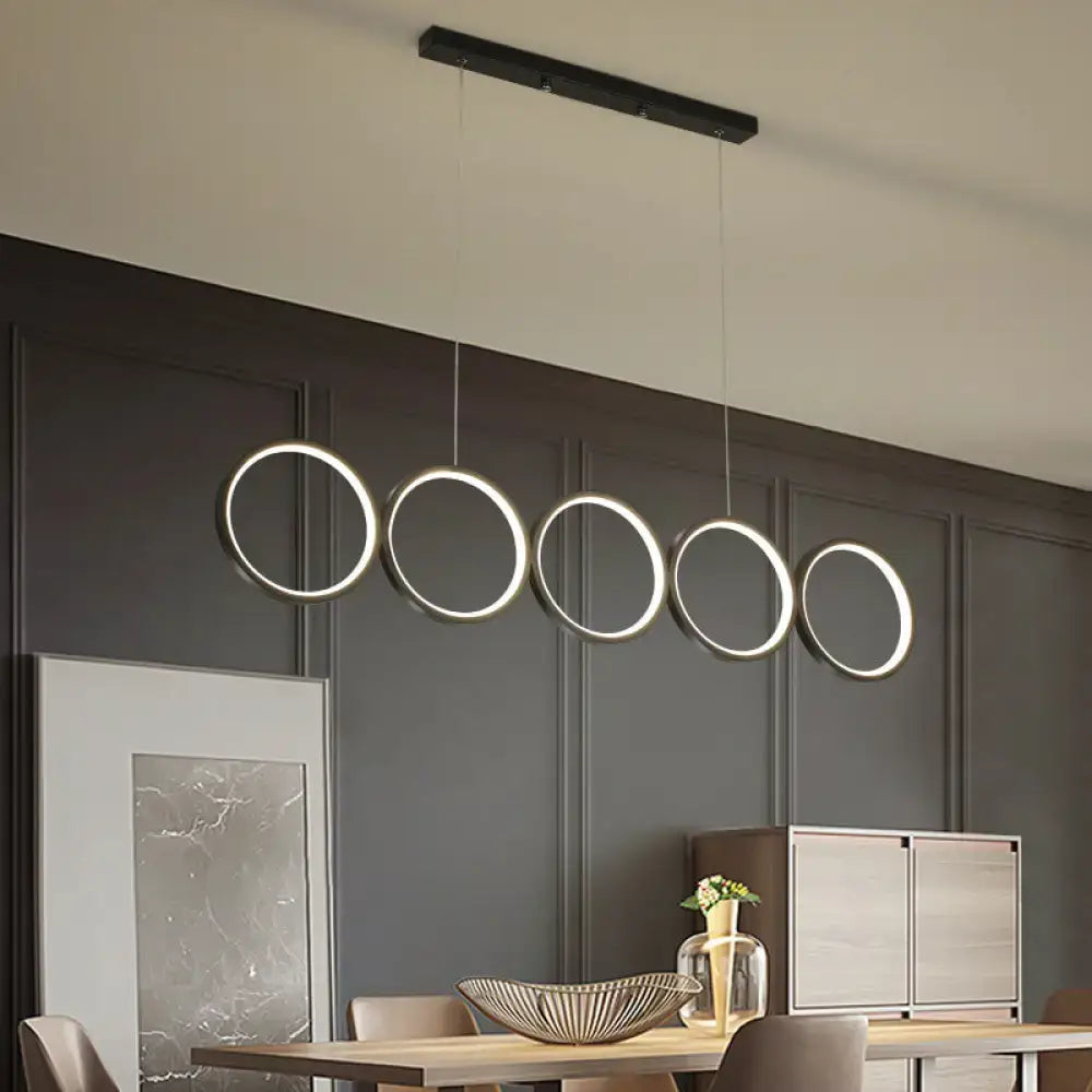 Minimalist metallic led 5 ring black suspension lamp kitchen light