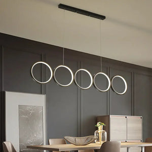 Minimalist metallic led 5 ring black suspension lamp kitchen light