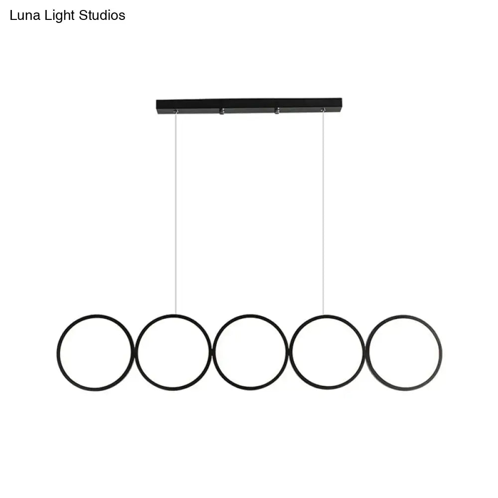Minimalist metallic led 5 ring black suspension lamp kitchen light