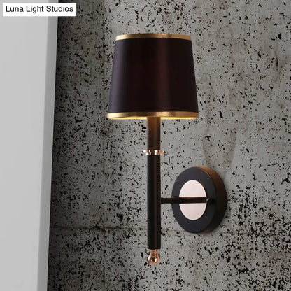 DecorBites™ Minimalist Metallic Wall Sconce Light, 1-Light, Black/Flaxen, for Bedroom - 16"/18.5" Cone Wall Mount Lighting