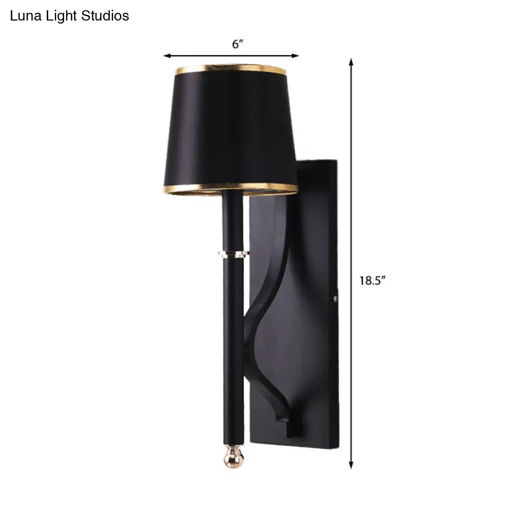 DecorBites™ Minimalist Metallic Wall Sconce Light, 1-Light, Black/Flaxen, for Bedroom - 16"/18.5" Cone Wall Mount Lighting