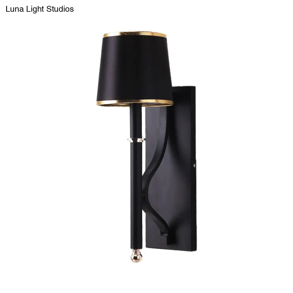 DecorBites™ Minimalist Metallic Wall Sconce Light, 1-Light, Black/Flaxen, for Bedroom - 16"/18.5" Cone Wall Mount Lighting