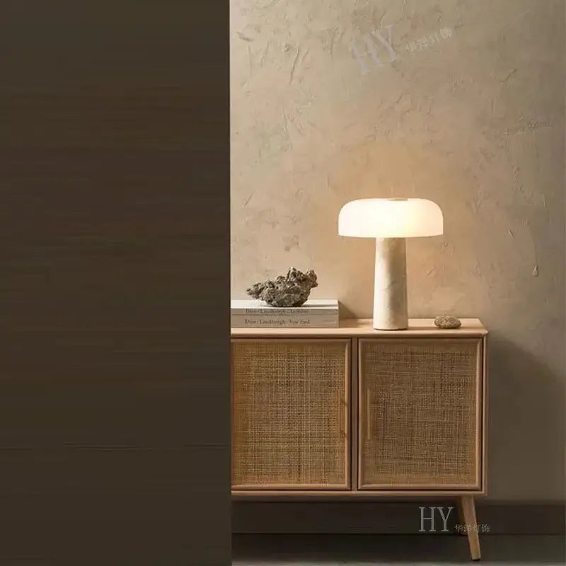Minimalist mushroom cave stone table lamp for bedroom frosted glass