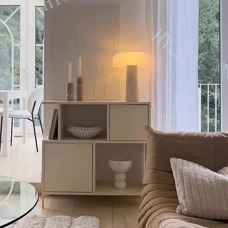 Minimalist mushroom cave stone table lamp for bedroom frosted glass