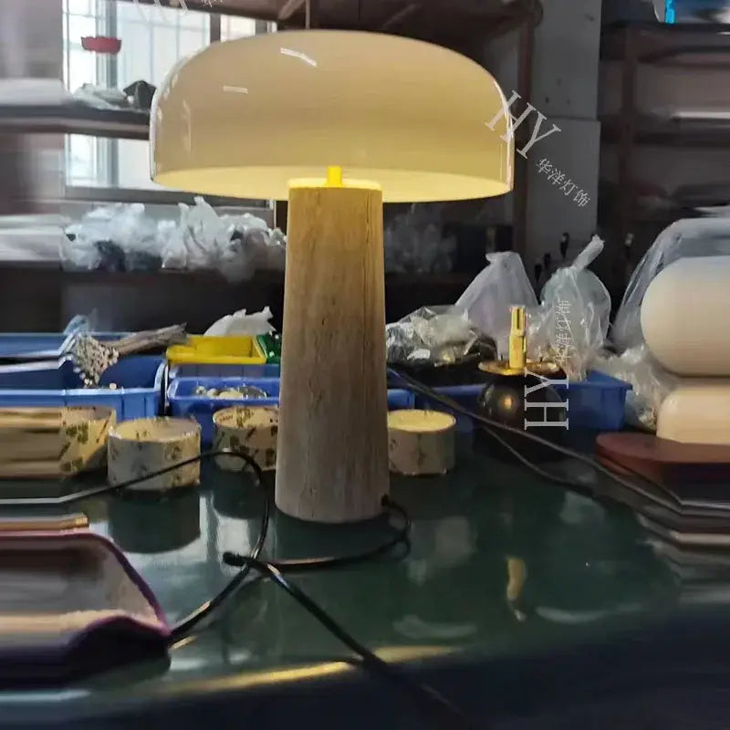 Minimalist mushroom cave stone table lamp for bedroom frosted glass
