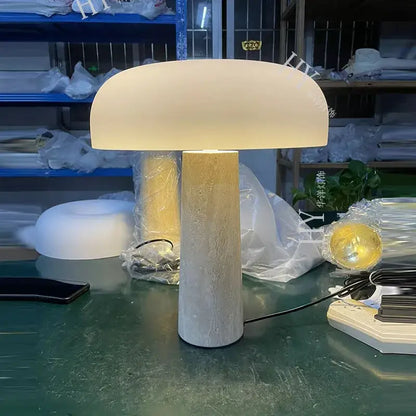 Minimalist mushroom cave stone table lamp for bedroom frosted glass