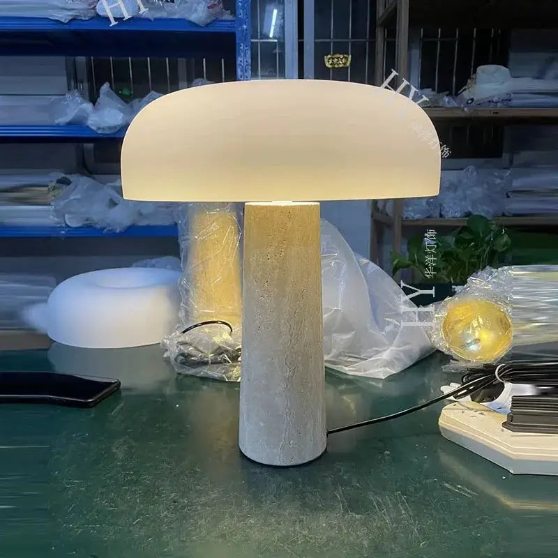 Minimalist mushroom cave stone table lamp for bedroom frosted glass