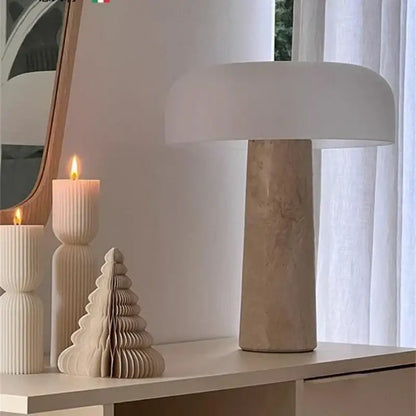 Minimalist mushroom glass and cream marble table lamp for bedroom