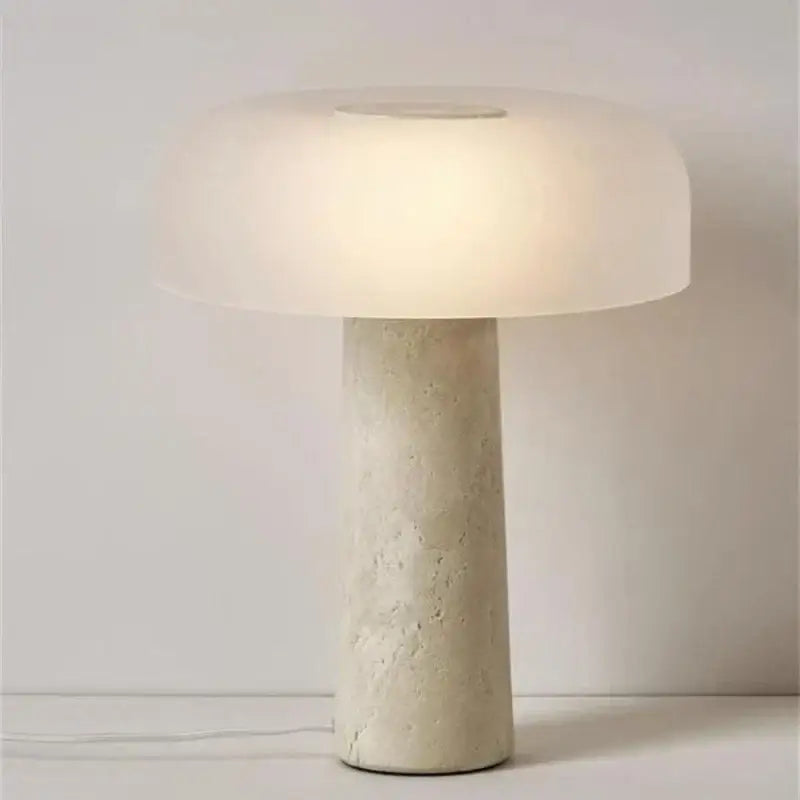 Minimalist mushroom glass and cream marble table lamp for bedroom