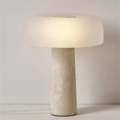 Minimalist mushroom glass and cream marble table lamp for bedroom