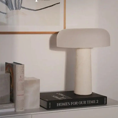 Minimalist mushroom glass and cream marble table lamp for bedroom