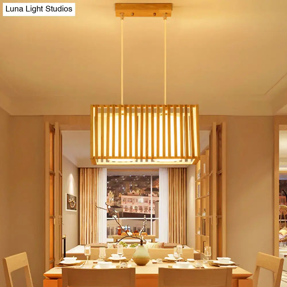 Minimalist natural wood island pendant light kitchen slatted glass