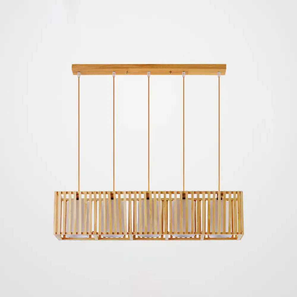 Minimalist natural wood island pendant light kitchen slatted glass