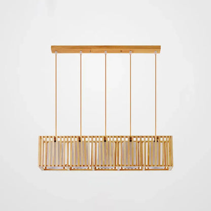 Minimalist natural wood island pendant light kitchen slatted glass