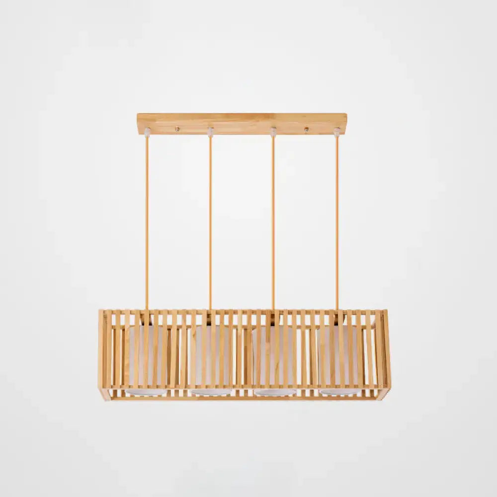 Minimalist natural wood island pendant light kitchen slatted glass
