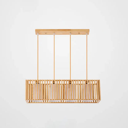 Minimalist natural wood island pendant light kitchen slatted glass