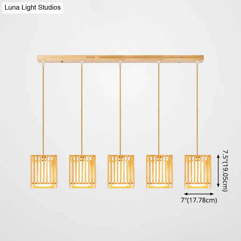 Minimalist natural wood island pendant light kitchen slatted glass